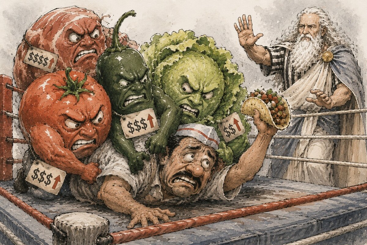 Caricatura editorial - Tomate y chile golpean negocios de comida en Monclova