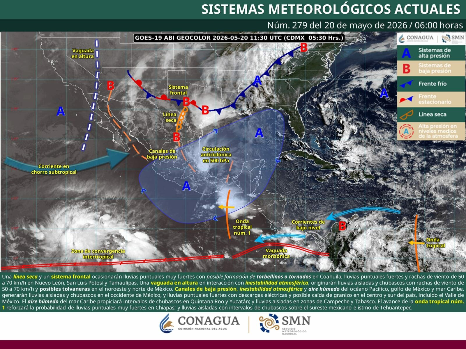 Pronostican lluvias muy fuertes, vientos intensos y posible formación de torbellinos en Coahuila