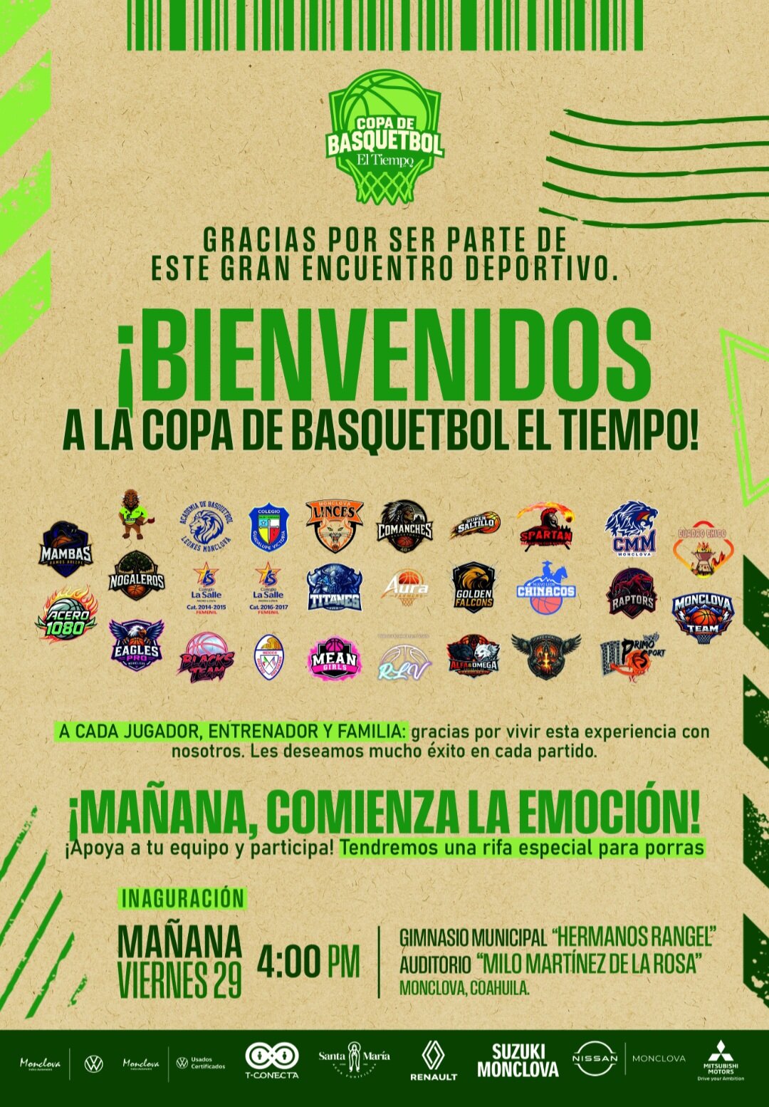 Listos los equipos para la primera edición de la Copa de Basquetbol “El Tiempo