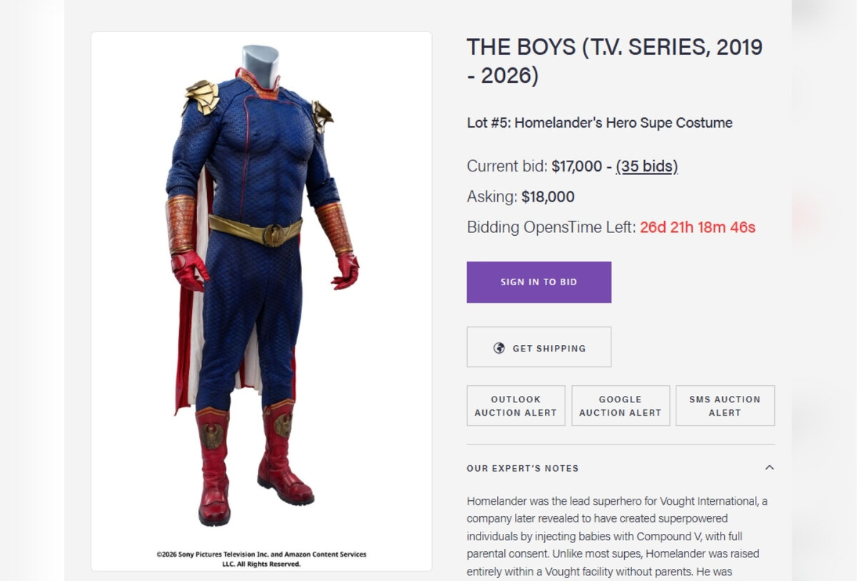 Traje de Homelander de The Boys alcanza 17 mil dólares en subasta