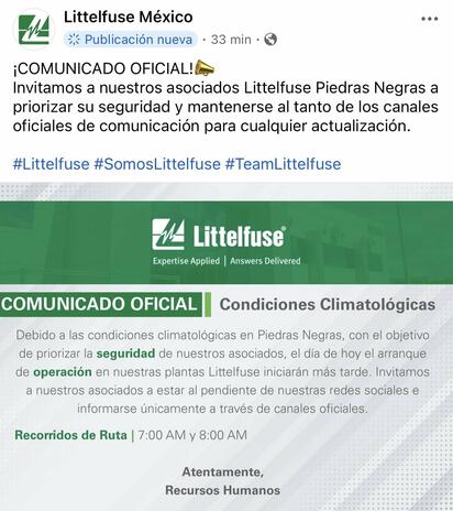 Empresas retrasan ingreso de personal por lluvias en Piedras Negras