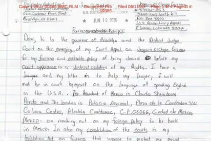 Joaquín 'El Chapo' Guzmán envió nuevas cartas a autoridades judiciales de Estados Unidos para solicitar su liberación y revisar su condena.  El narcotraficante