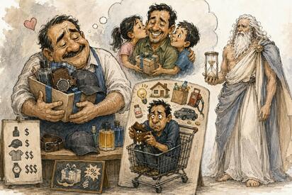 Caricatura editorial... “El regalo para papá… y el salvavidas para el comercio”