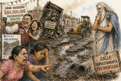 Cronos - Caricatura editorial... La calle que se hundió antes que las promesas