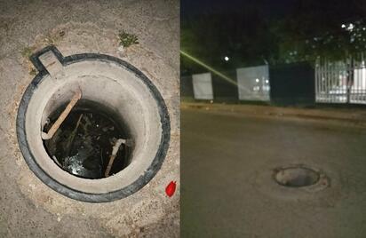 Llamado urgente a autoridades por alcantarilla abierta frente a secundaria en la colonia Villarreal