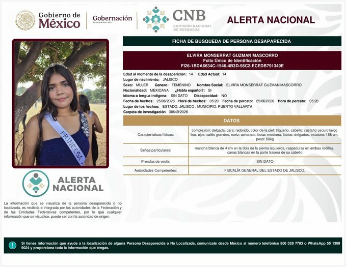 Buscan a Elvira Monserrat Guzmán, adolescente desaparecida en Jalisco