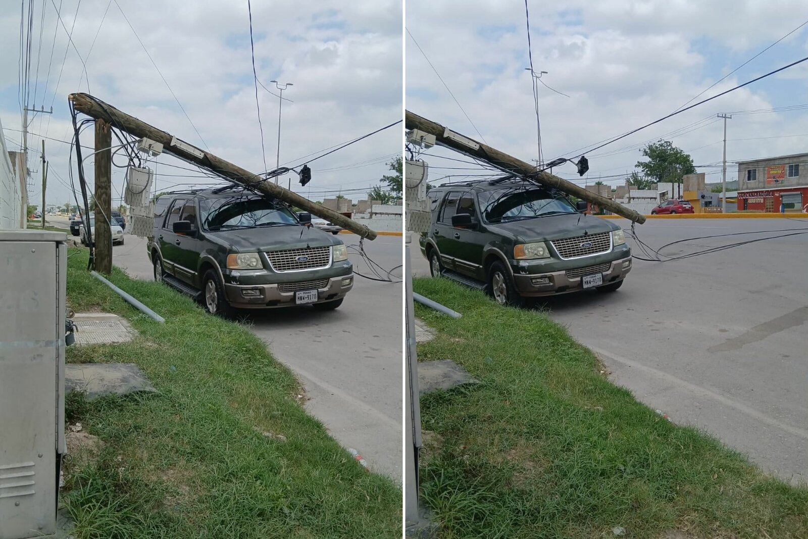 Tráiler derriba poste y provoca daños a camioneta en la colonia Valle Real