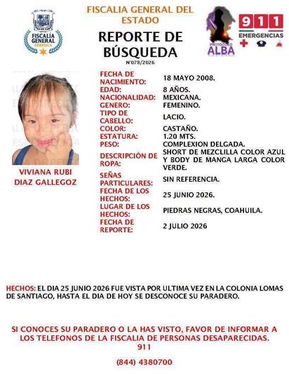 Activan búsqueda para localizar a menor en Piedras Negras
