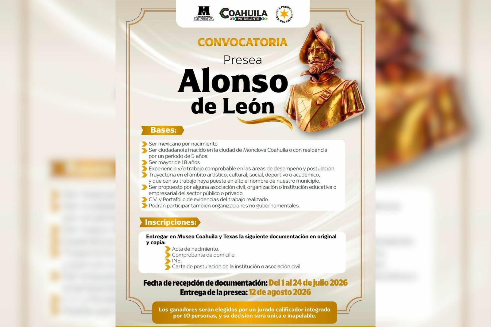 Convoca Carlos Villarreal a postular candidatos a la Presea Alonso de León