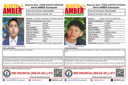 Las autoridades de Guanajuato activaron la Alerta AMBER para localizar a Christopher Alexander Hernández Argueta y Sergio Uriel Torres Bárcenas,