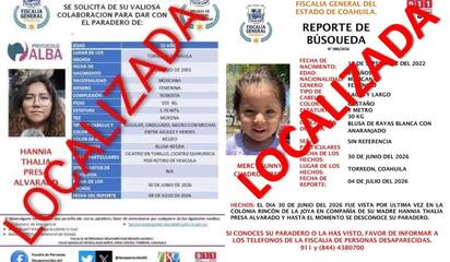 Cinco personas reportadas como desaparecidas fueron localizadas con vida mediante acciones coordinadas de búsqueda en Coahuila y Durango, informaron