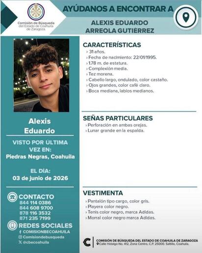 Confirman hallazgo sin vida de Alexis Eduardo Arreola Gutiérrez en Del Río; familia pide apoyo para su despedida