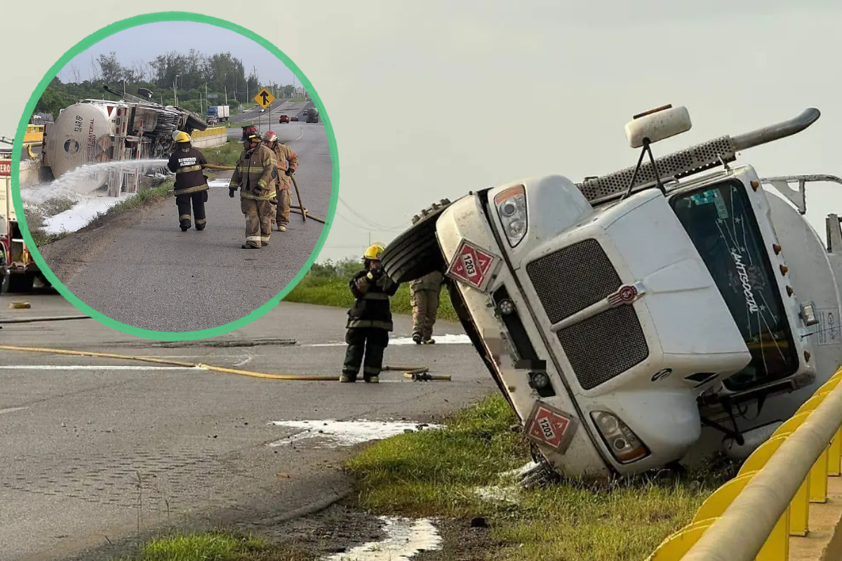 Dormitó al volante y casi provoca una tragedia: pipa con gasolina vuelca en Altamira