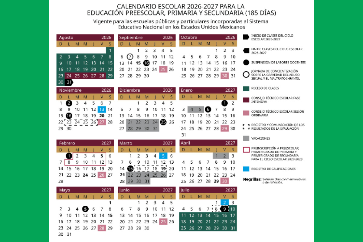 SEP confirma inicio de clases y días de descanso para ciclo escolar 2026-2027