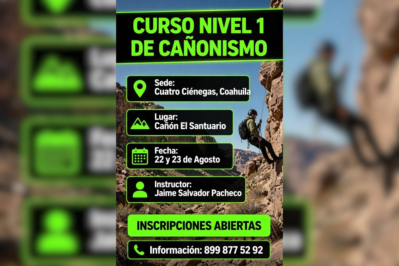 Impulsan curso básico de cañonismo para fomentar la aventura con seguridad en la Región Centro