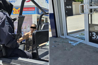 Mujer intoxicada rompe cristal de Farmacia Similares y termina detenida en Monclova
