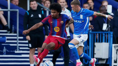 El joven delantero del Barça, Hamza Abdelkarim, se estrena con un doblete