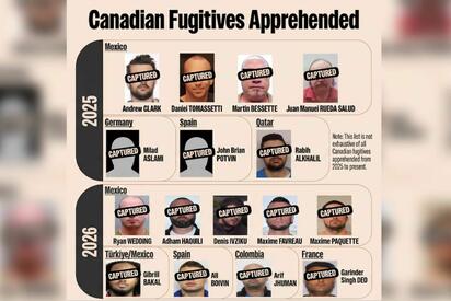 La Policía Montada de Canadá informó que 10 fugitivos fueron detenidos en México durante el último año mediante cooperación internacional contra el crimen.