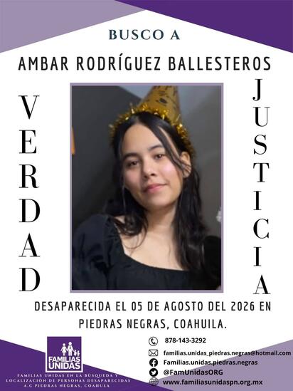 Buscan a joven reportada como desaparecida en Piedras Negras