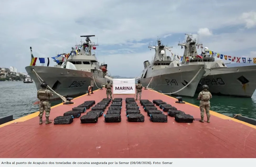 Arriban a Acapulco dos toneladas de cocaína asegurada por la Semar