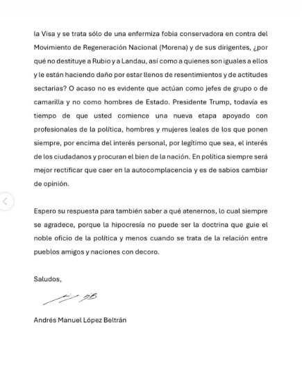 México: Manda carta a Trump