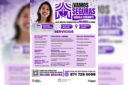 Módulo “Vamos Seguras” acercará servicios integrales a mujeres de Torreón