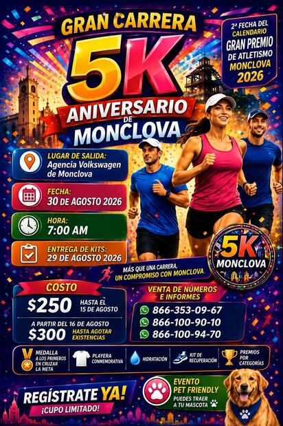 Anuncian Gran Carrera 5K Aniversario de Monclova
