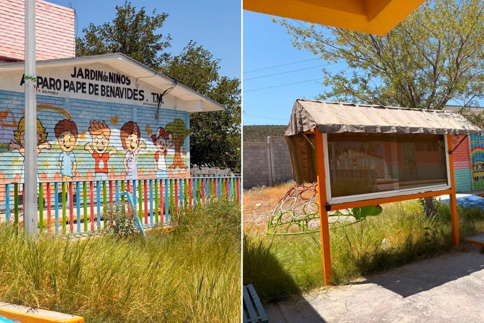 Kínder Amparo Pape entre maleza y basura; piden apoyo