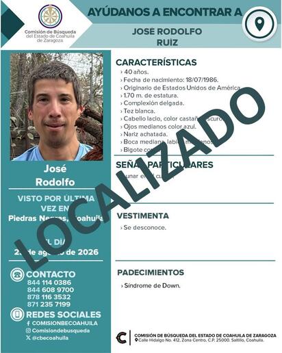 Localizan en Piedras Negras a hombre de 40 años con síndrome de Down