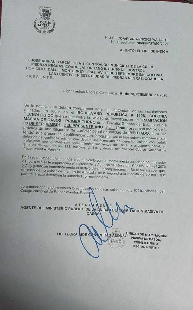 Ayuntamiento: De acuerdo con el documento, la diligencia está programada para este jueves 3 de septiembre, a las 10:00 horas. Ayuntamiento: De acuerdo con el documento, la diligencia está programada para este jueves 3 de septiembre, a las 10:00 horas.