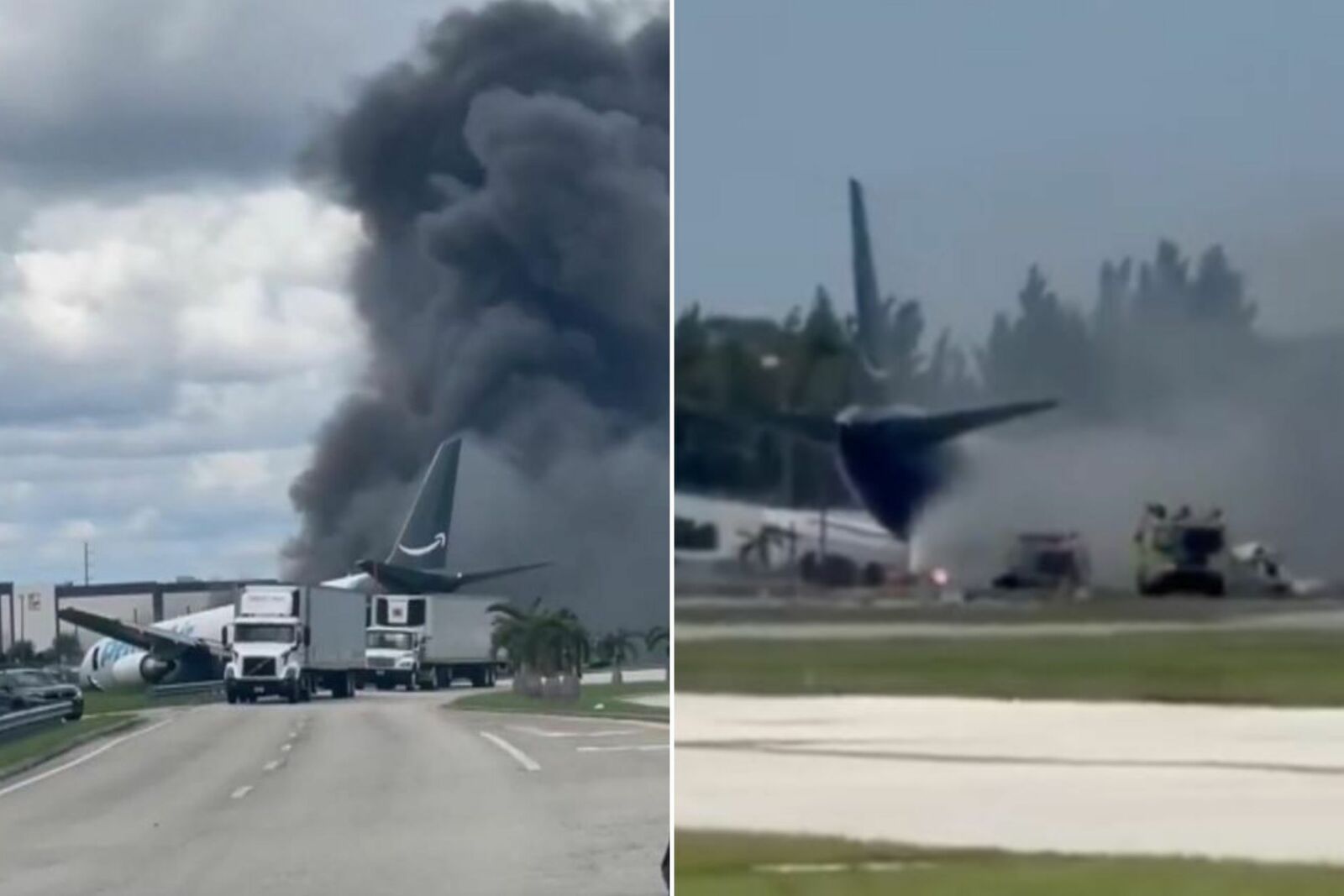 Avión de carga se incendia tras accidente en el aeropuerto de Miami