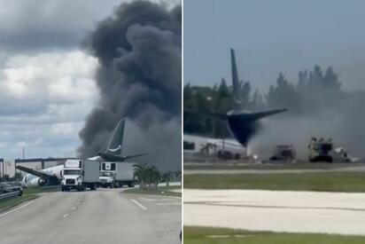 Un avión de carga de Amazon se accidentó en el Aeropuerto Internacional de Miami tras salirse de la pista.  Un Boeing 767-300 que había despegado de San Juan,