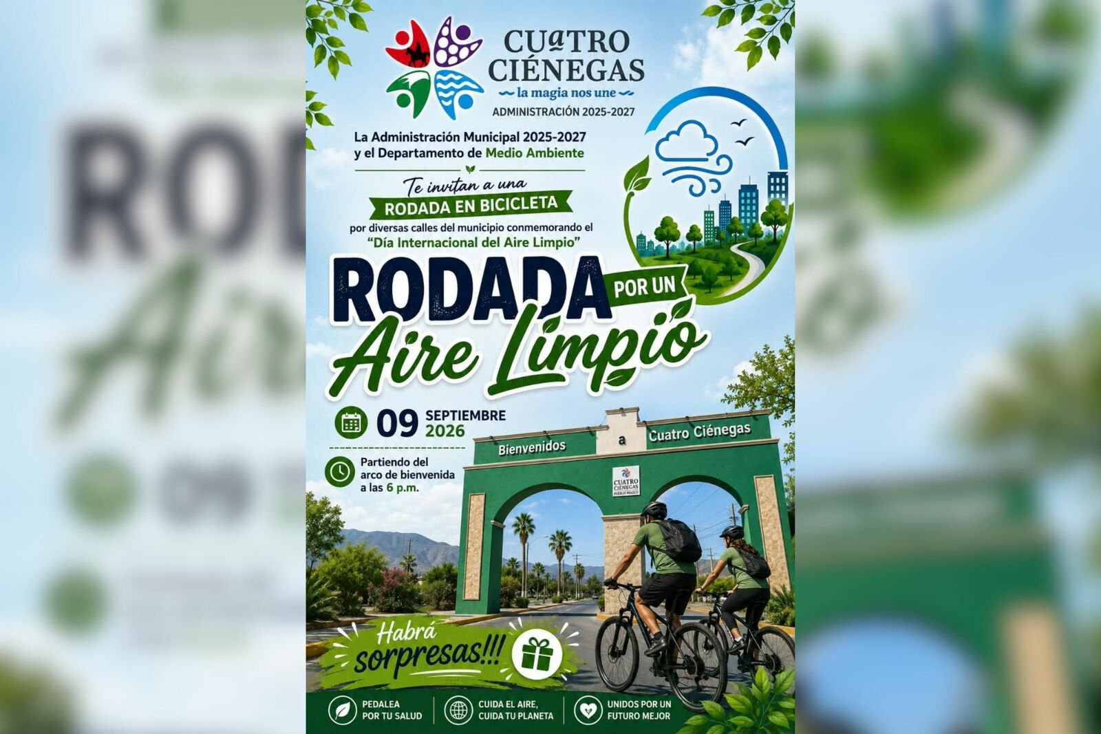 Invita Víctor Leija a participar en Rodada por un Aire Limpio en Cuatro Ciénegas