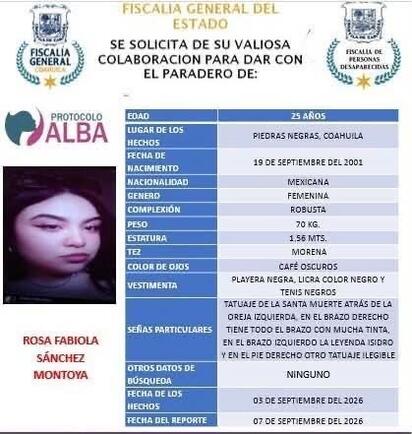 Mantienen búsqueda de joven reportada como desaparecida en Piedras Negras
