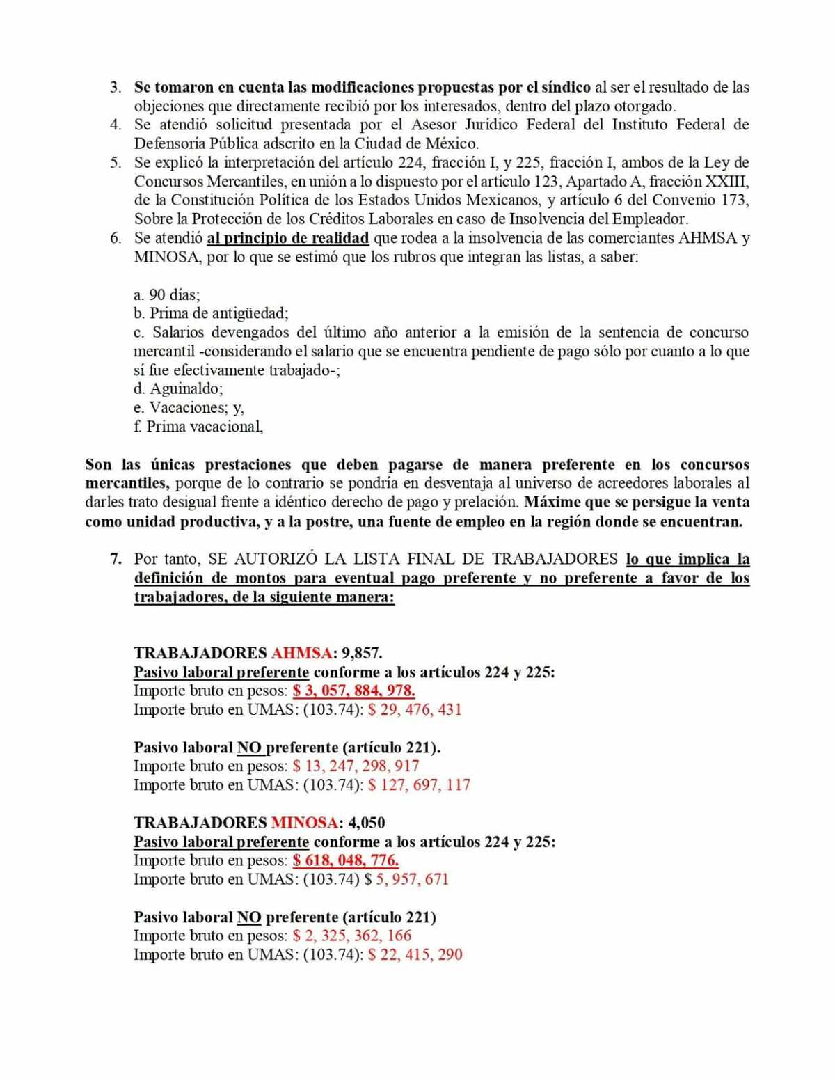 AHMSA: AHMSA registra 9 mil 857 trabajadores en la lista contemplada por la resolución. 