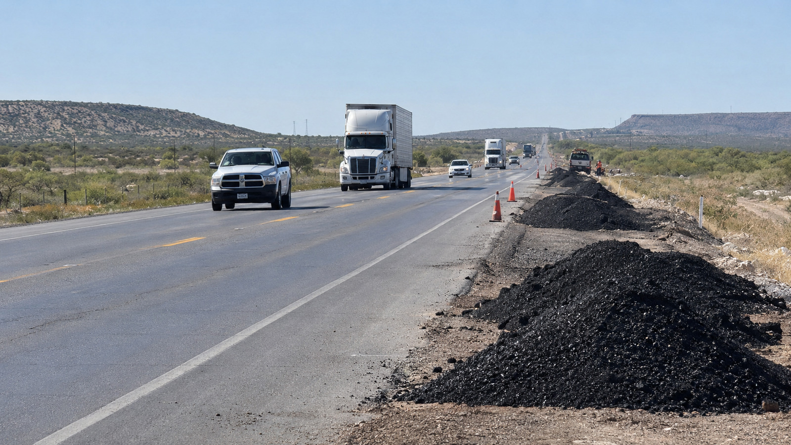 El arribo de material marca las primeras señales de la intervención de esta importante vía federal en la zona norte de Coahuila.  Piedras Negras, Coahuila.-