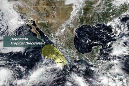 Depresión tropical Diecisiete-E provocará fuertes lluvias en cuatro estados