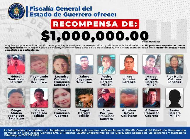 Fiscalía ofrece recompensa por información sobre desaparecidos