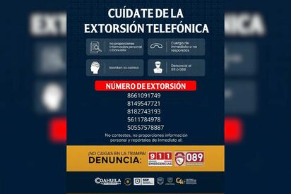911-C4 y mandos coordinados difundieron la alerta para evitar que ciudadanos entreguen información o dinero.  MONCLOVA, COAH.– Una alerta preventiva
