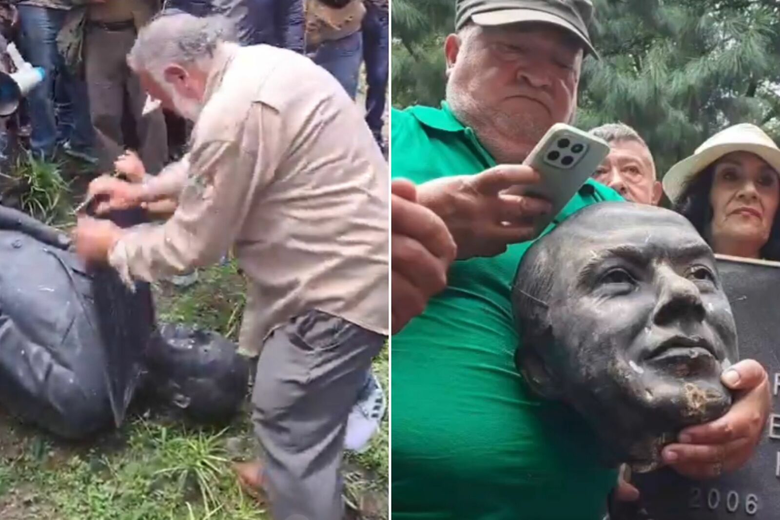 Decapitan estatua de Felipe Calderón tras protesta de extrabajadores de Luz y Fuerza