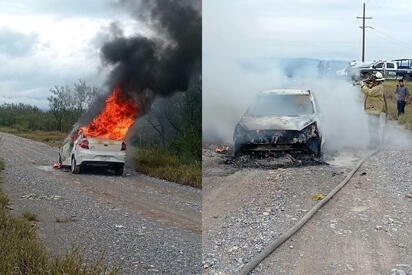 Se incendia automóvil en carretera 53, a la entrada del ejido San Isidro