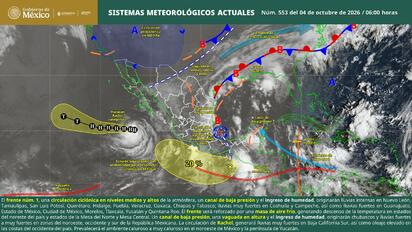 El frente frío 1 favorecerá lluvias intensas en Nuevo León y muy fuertes en Coahuila, acompañadas de actividad eléctrica y posibles inundaciones.  El frente