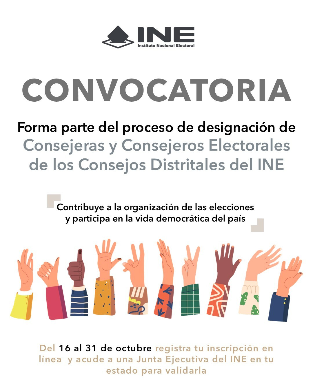 Convoca INE a la ciudadanía a formar parte de los Consejos Distritales
