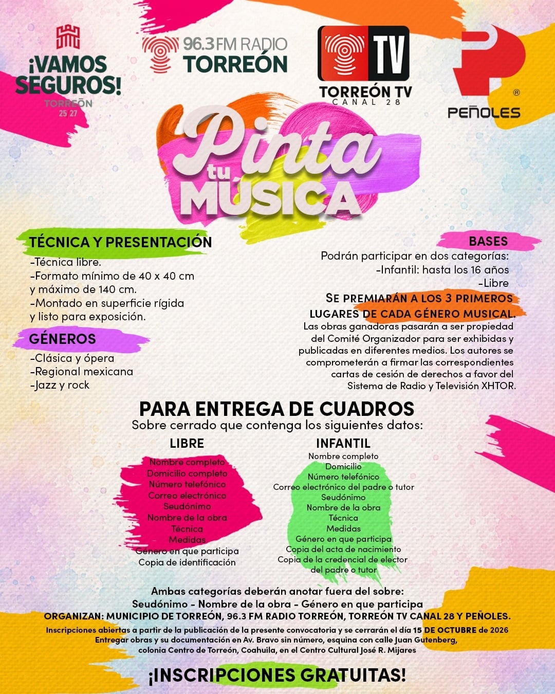 Este jueves cierra la convocatoria de “Pinta tu Música” en Torreón