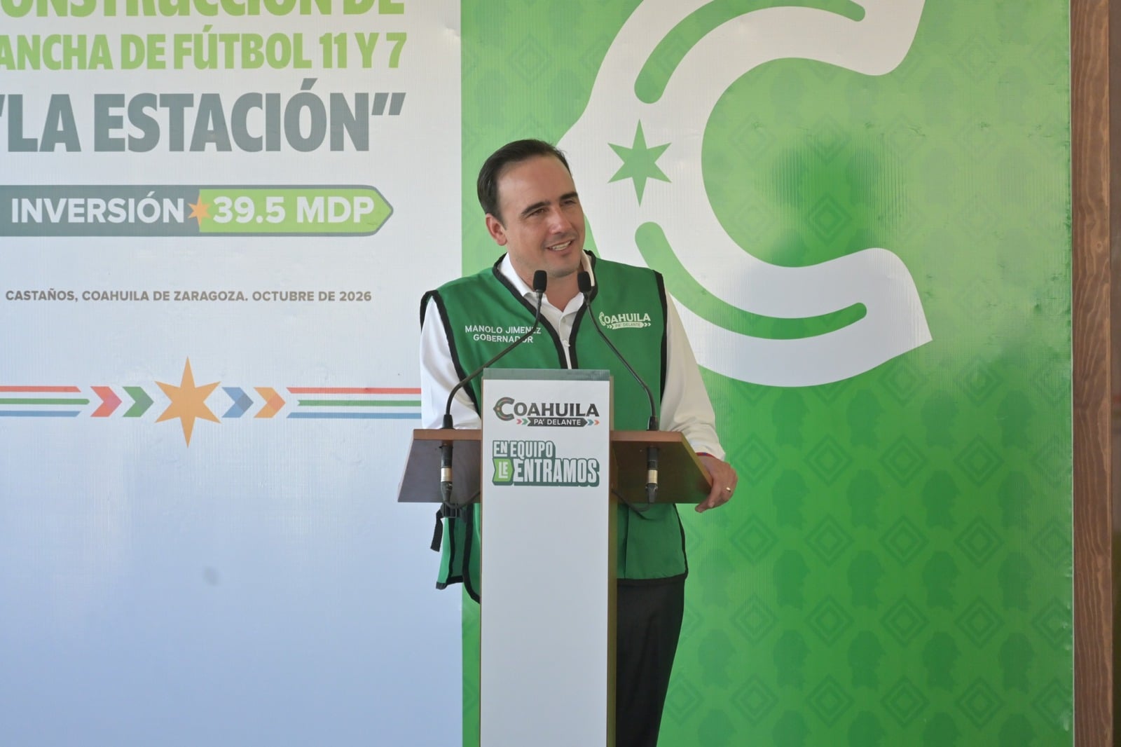 Manolo Jiménez anunció obras deportivas en La Estación como parte de un programa conjunto de inversión pública. CASTAÑOS, COAH.- Los campos
