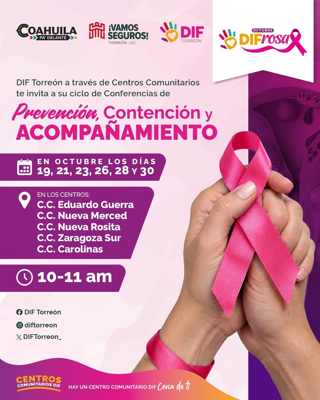 DIF Torreón anuncia pláticas sobre el cáncer de mama en sus centros comunitarios