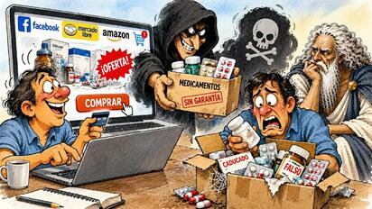 Cronos - Caricatura editorial... Medicamentos en línea: ofertas que enferman