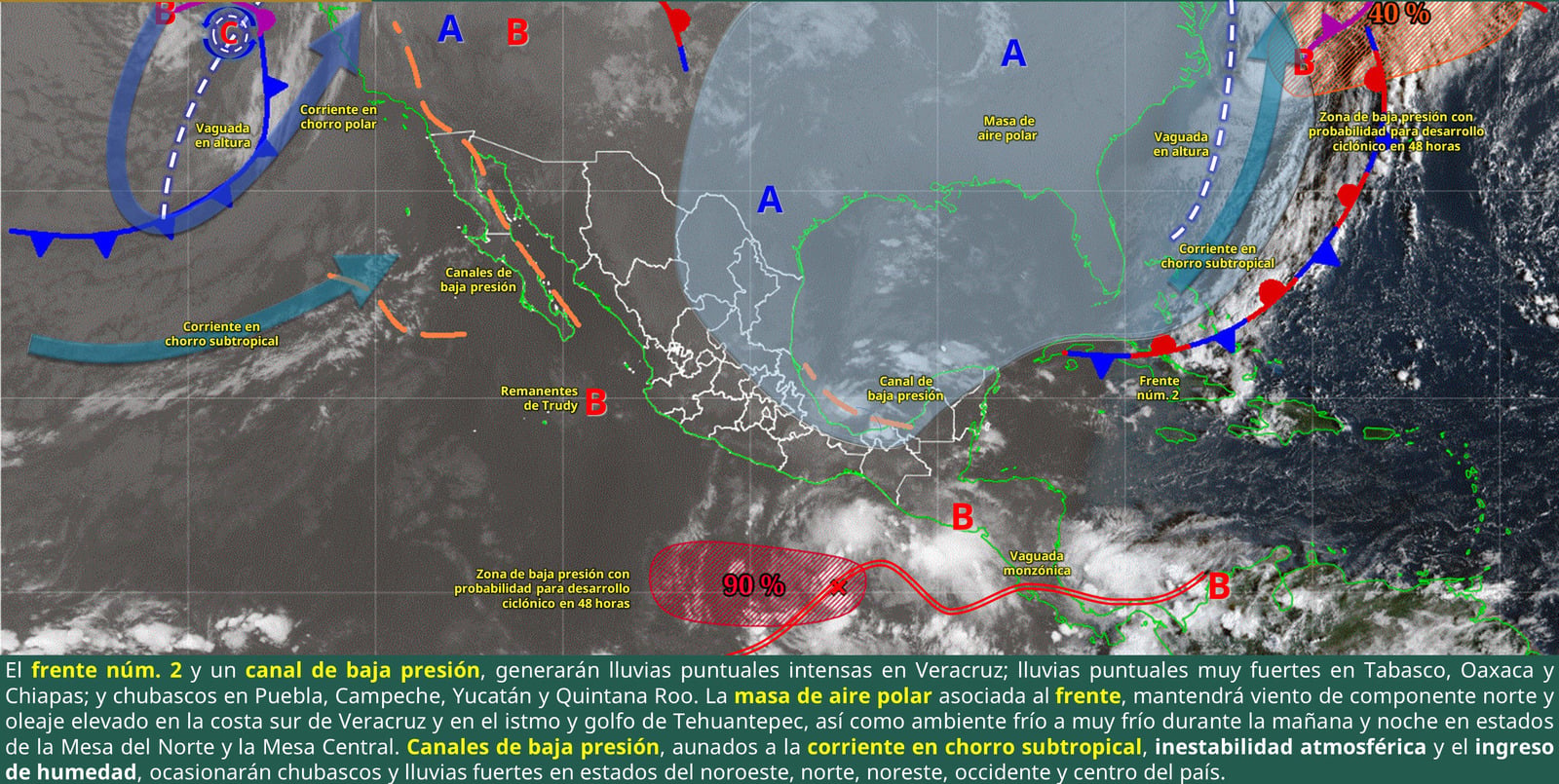 Lluvias intensas y fuertes vientos afectarán varios estados este martes