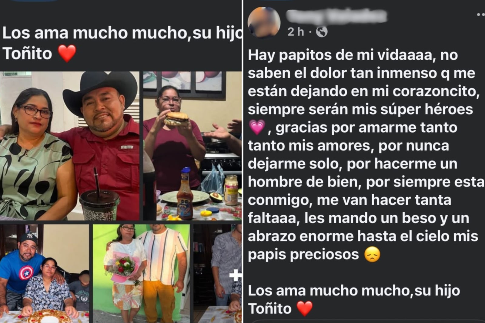“Siempre serán mis superhéroes”: hijo despide a sus padres