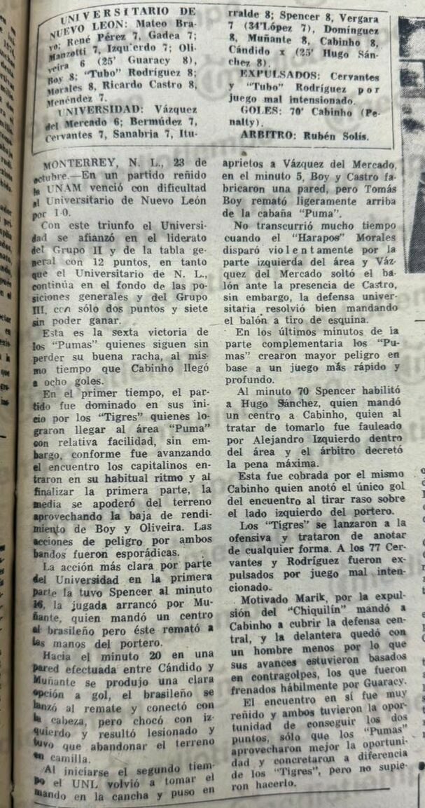 Hugo Sánchez debutó con Pumas un 23 de octubre de 1976